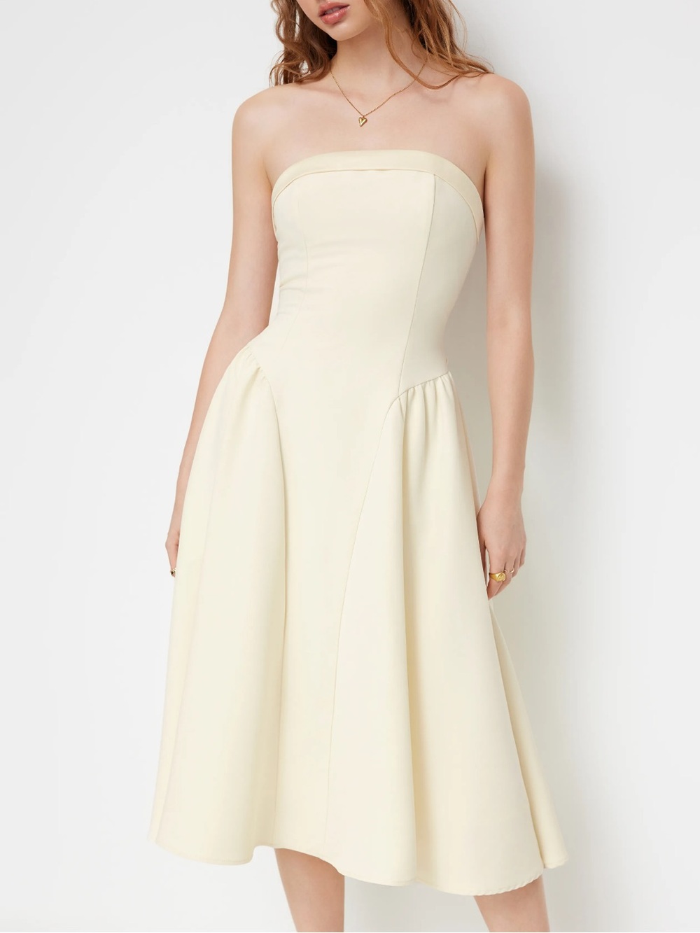 NWT CIDER BANDEAU TIE BACK RUFFLE MIDI DRESS